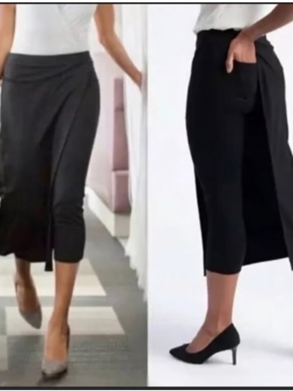 Betabrand Black Skirted Overlay Cropped Pants 4 way stretch Career Size 2x